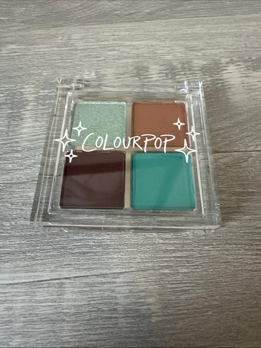 NWOT ColourPop Eyeshadow Quad — Mint Green, Teal, Brown, Deep Plum